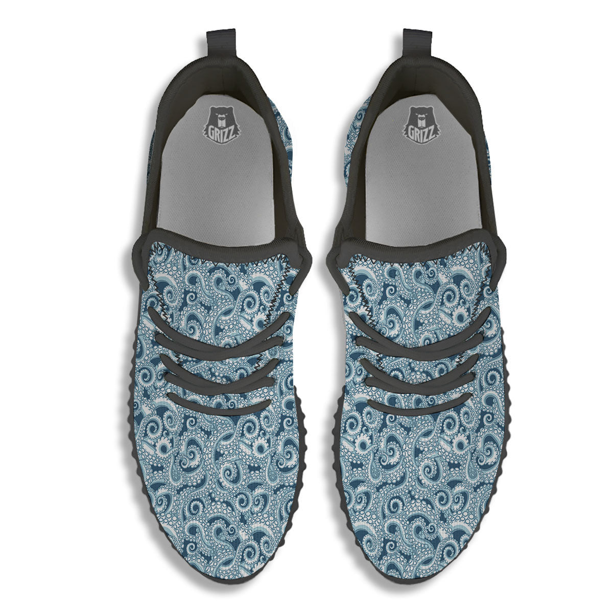 Tentacles Octopus Blue Print Pattern Black Walking Shoes-grizzshop