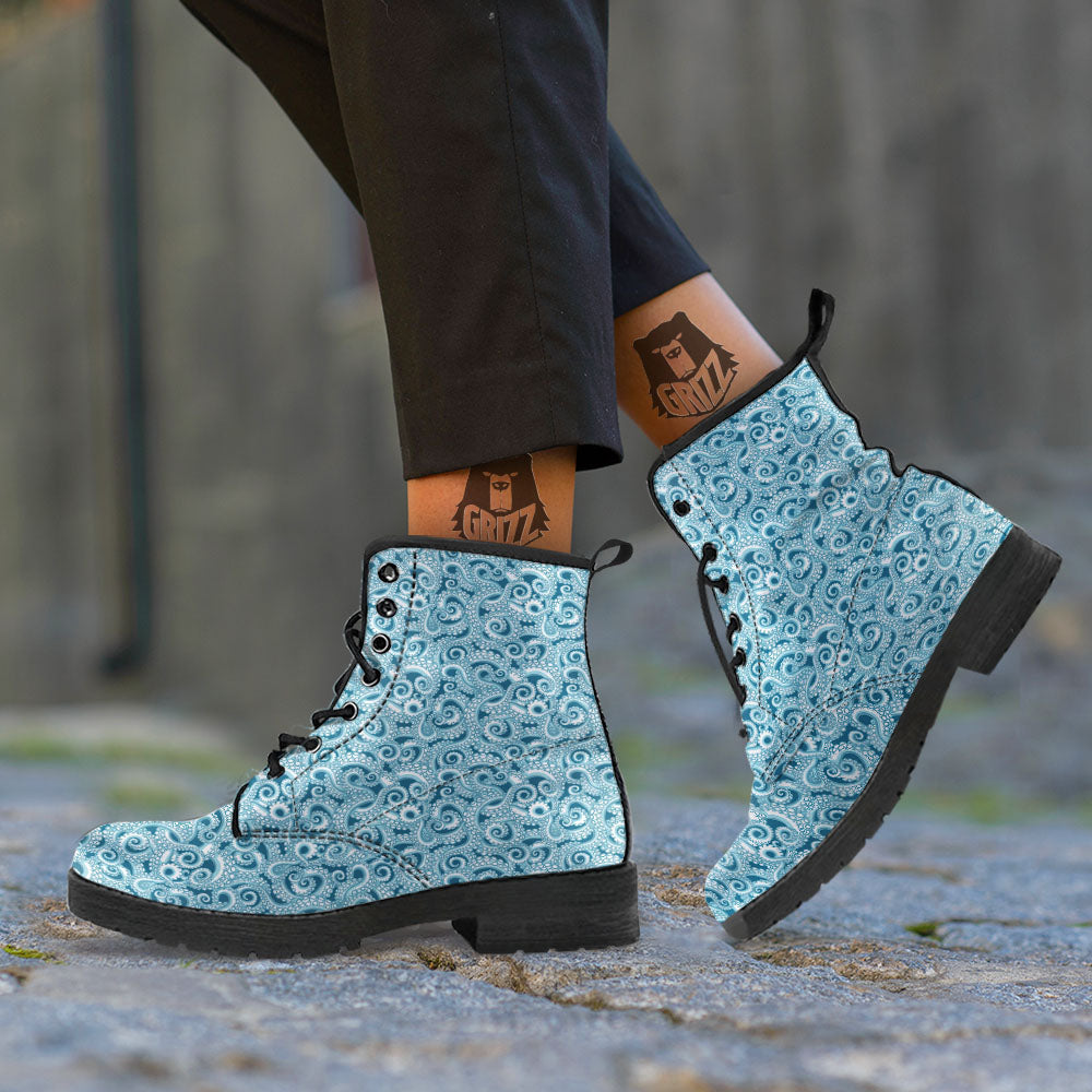 Tentacles Octopus Blue Print Pattern Leather Boots-grizzshop