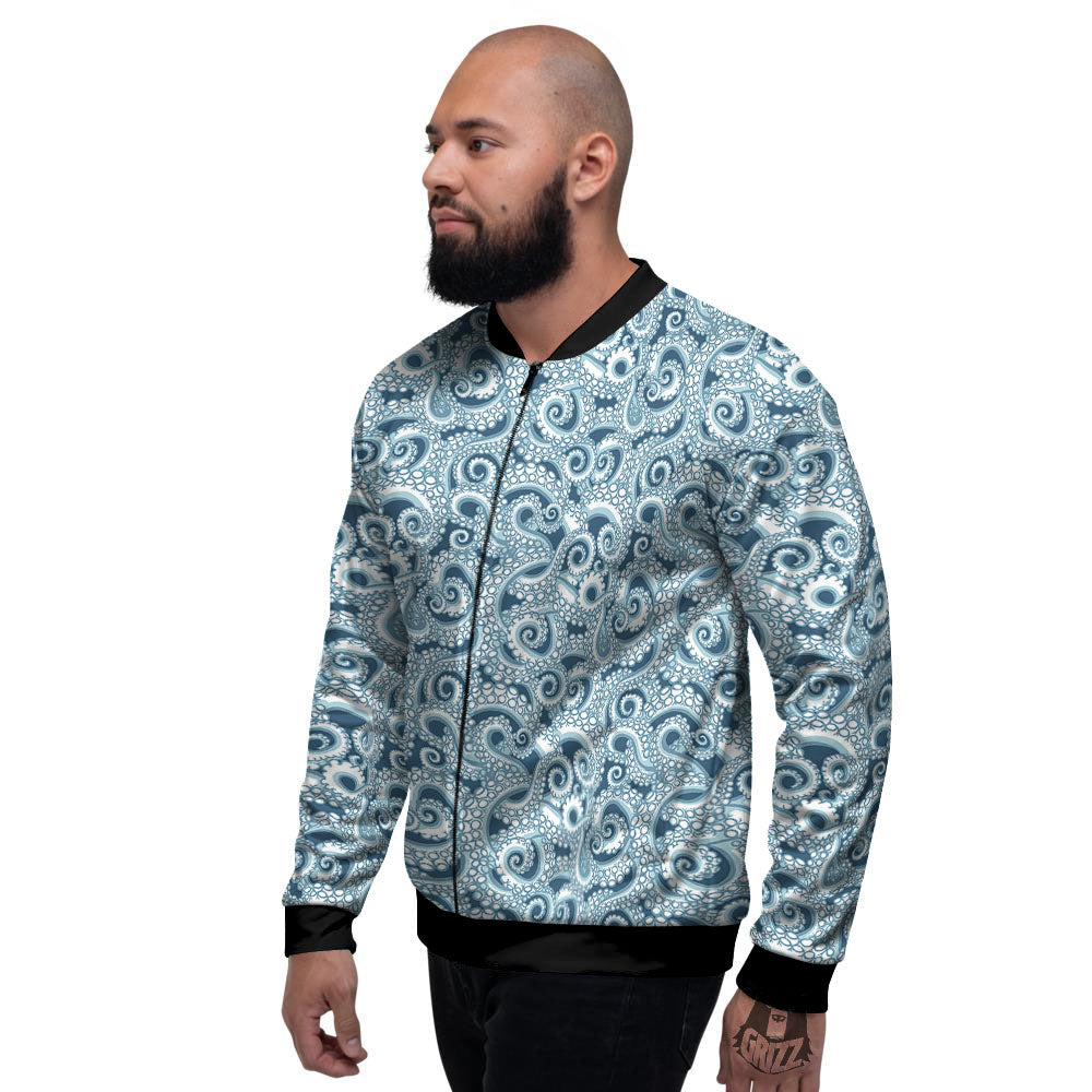 Tentacles Octopus Blue Print Pattern Men's Bomber Jacket-grizzshop