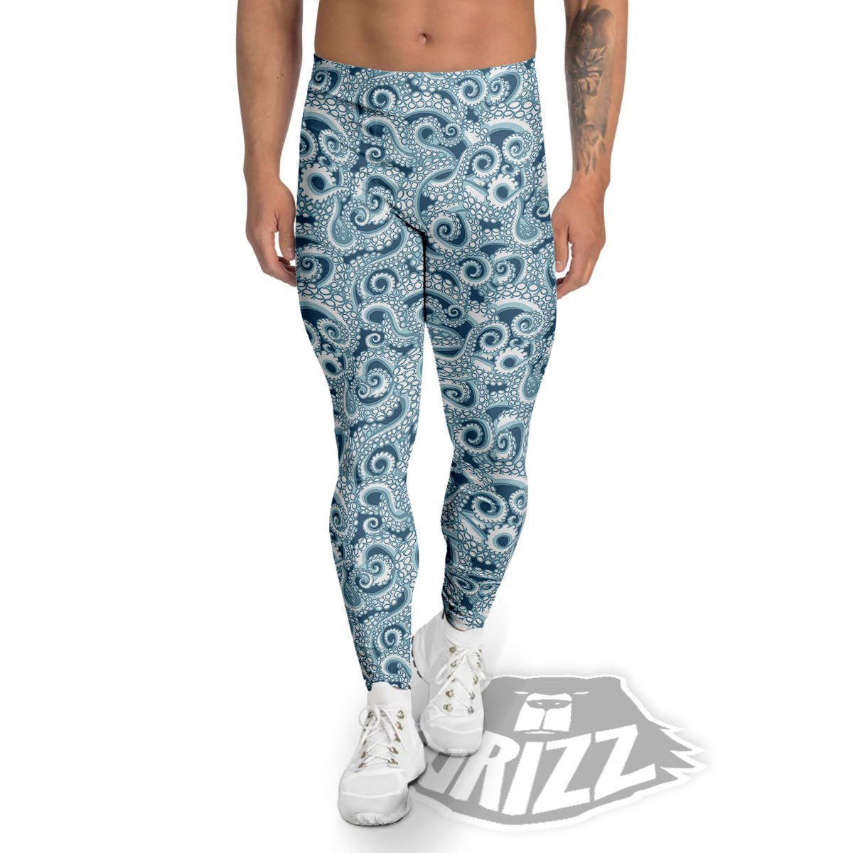 Tentacles Octopus Blue Print Pattern Men's Leggings-grizzshop