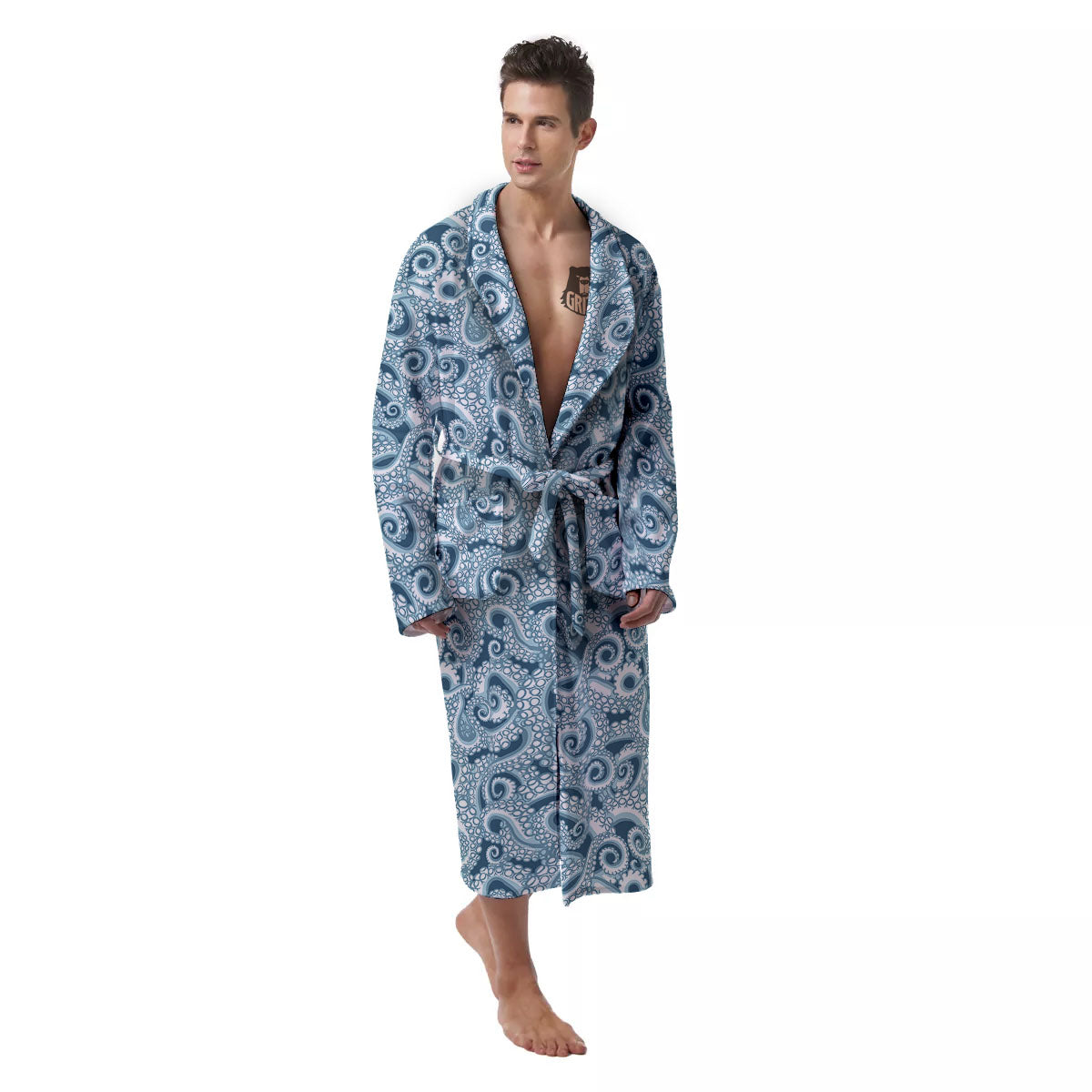 Tentacles Octopus Blue Print Pattern Men's Robe-grizzshop