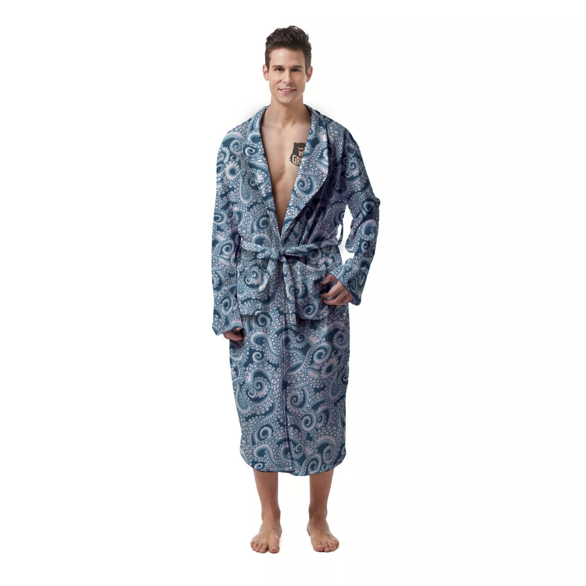 Tentacles Octopus Blue Print Pattern Men's Robe-grizzshop