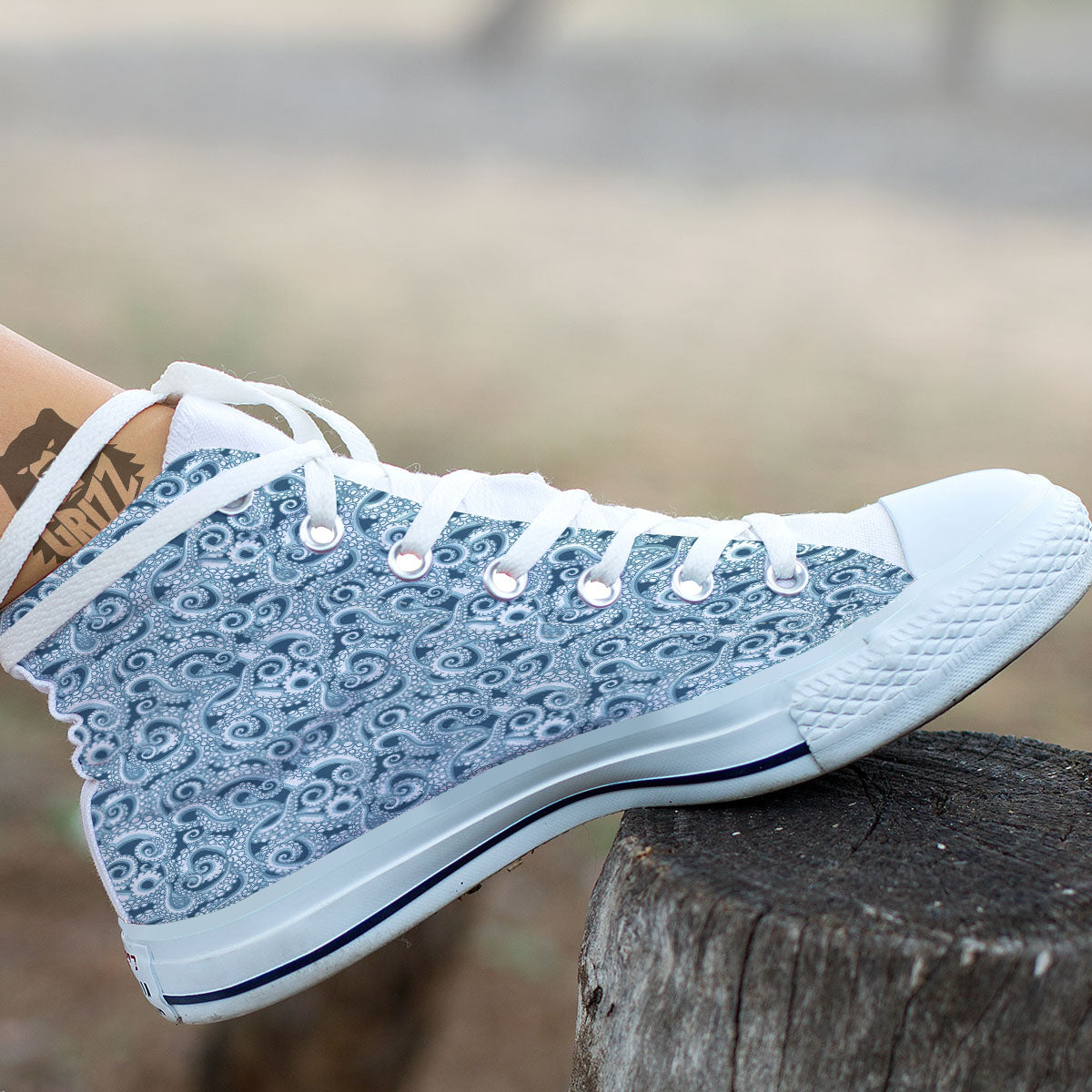 Tentacles Octopus Blue Print Pattern White High Top Shoes-grizzshop