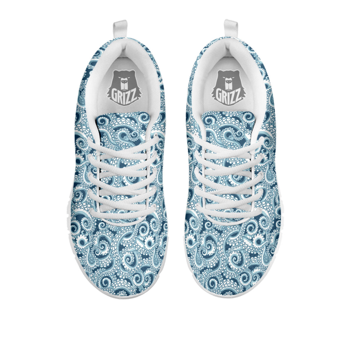 Tentacles Octopus Blue Print Pattern White Sneaker-grizzshop