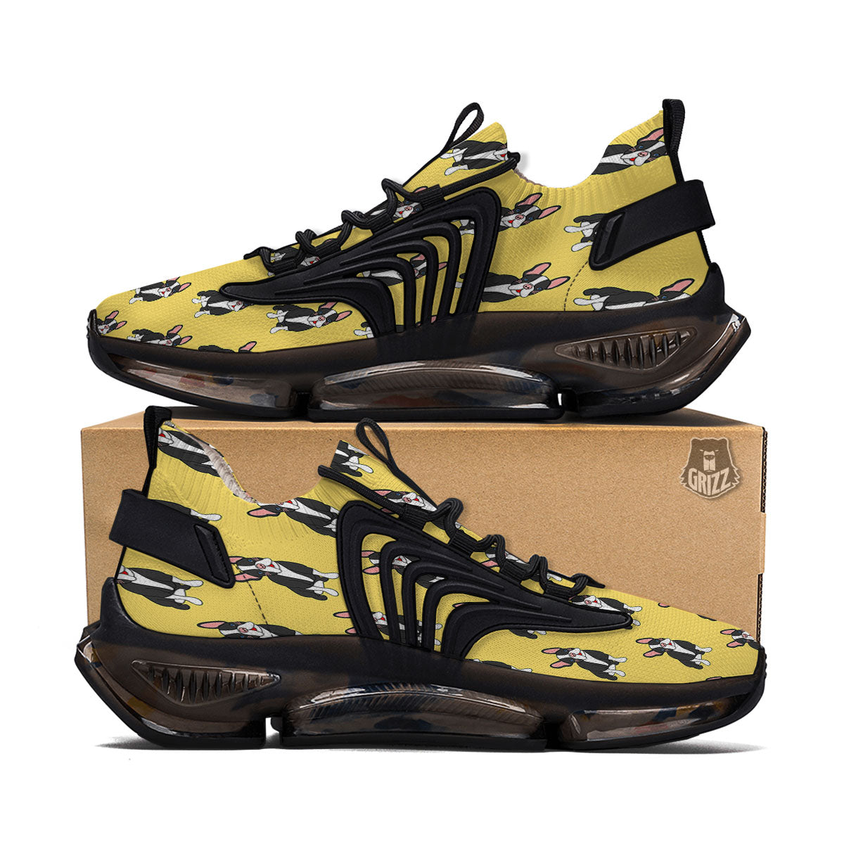 Terrier Boston Yellow Print Pattern Black Gym Shoes-grizzshop