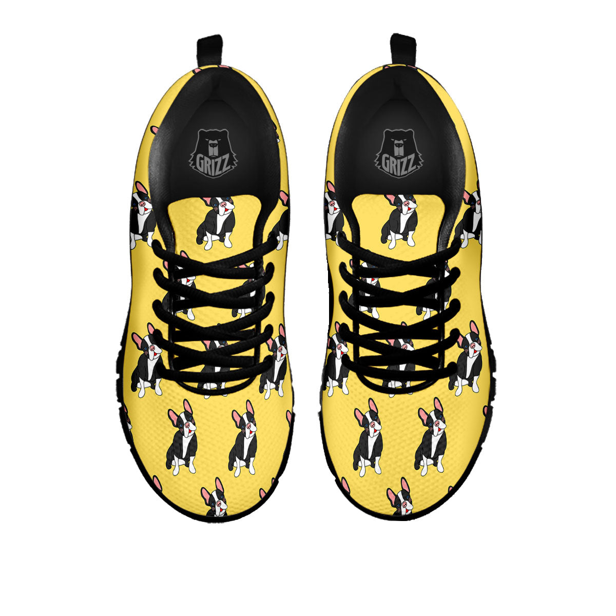 Terrier Boston Yellow Print Pattern Black Sneaker-grizzshop