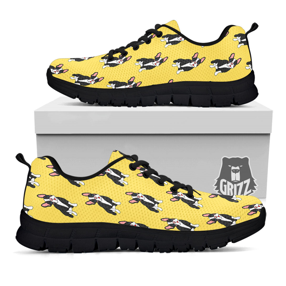 Terrier Boston Yellow Print Pattern Black Sneaker-grizzshop