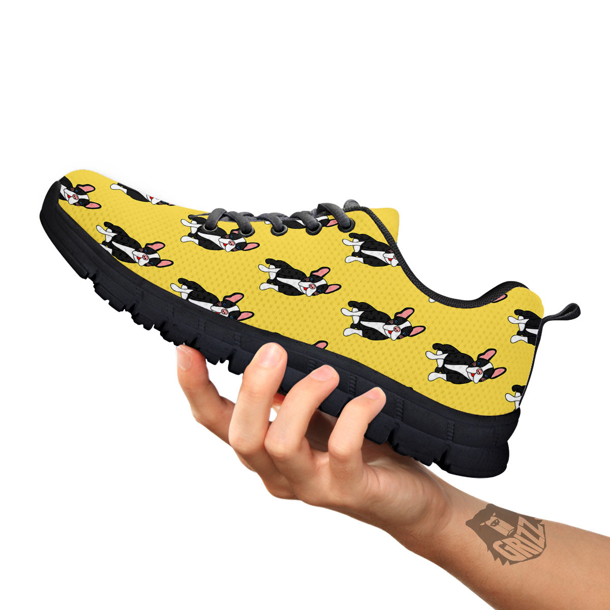 Terrier Boston Yellow Print Pattern Black Sneaker-grizzshop