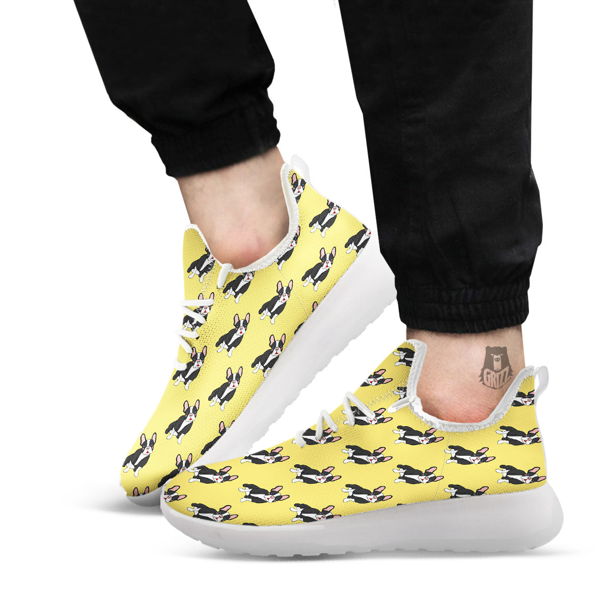 Terrier Boston Yellow Print Pattern White Athletic Shoes-grizzshop