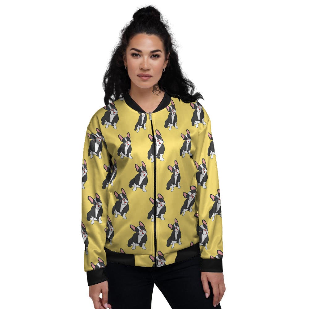 Terrier Boston Yellow Print Pattern Women's Bomber Jacket-grizzshop