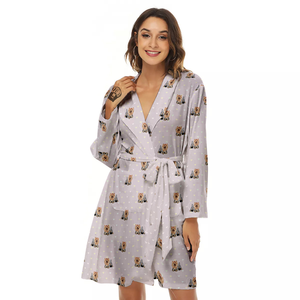 Terrier Yorkshire Cute Print Pattern Women's Robe-grizzshop