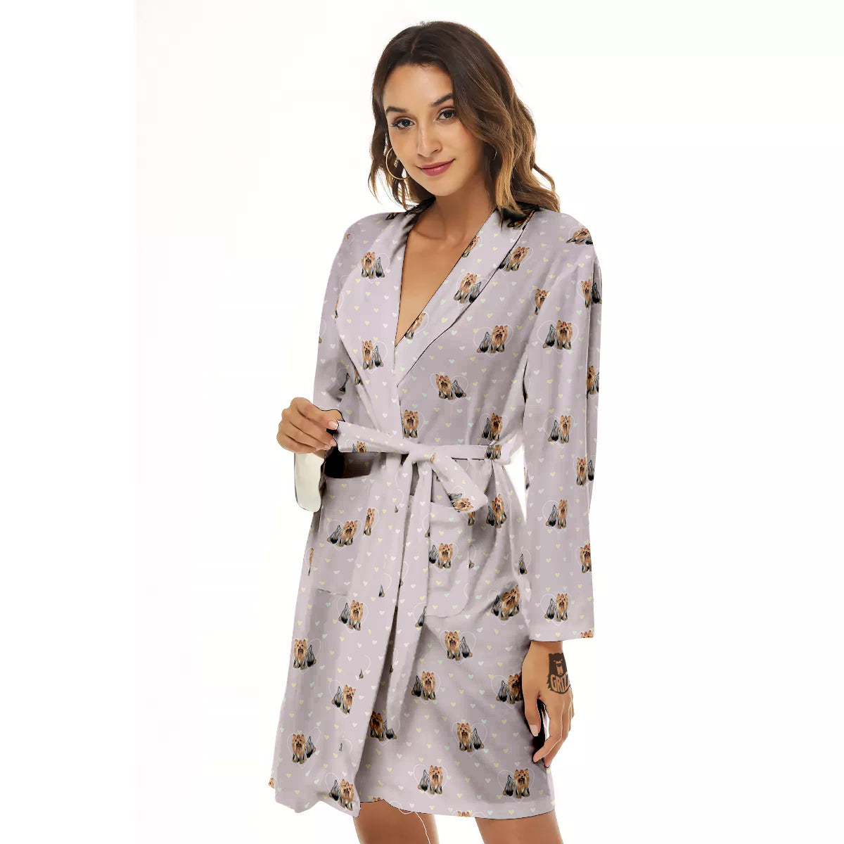 Terrier Yorkshire Cute Print Pattern Women's Robe-grizzshop