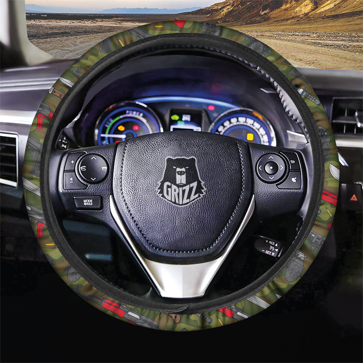 Terrorist Weapon Green Camo Print Pattern Car Steering Wheel Cover-grizzshop