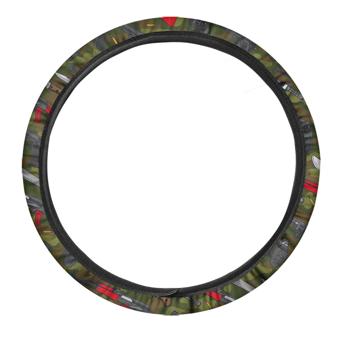 Terrorist Weapon Green Camo Print Pattern Car Steering Wheel Cover-grizzshop