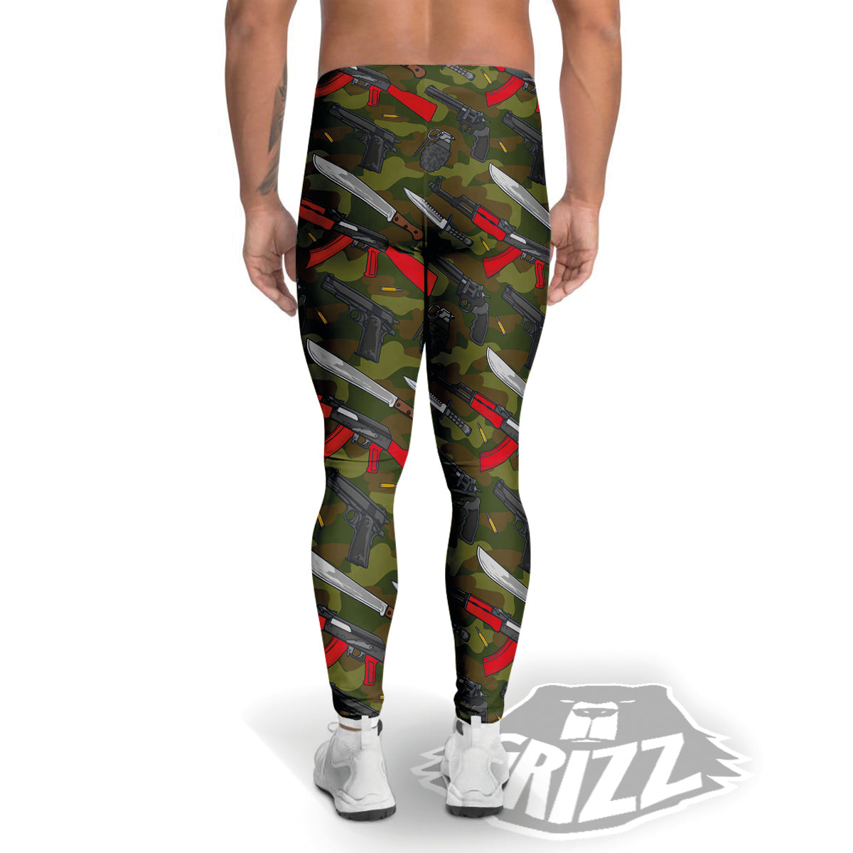 Terrorist Weapon Green Camo Print Pattern Men's Leggings-grizzshop