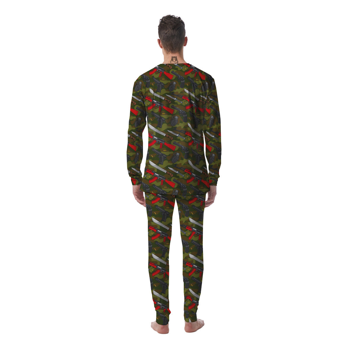 Terrorist Weapon Green Camo Print Pattern Men's Pajamas-grizzshop