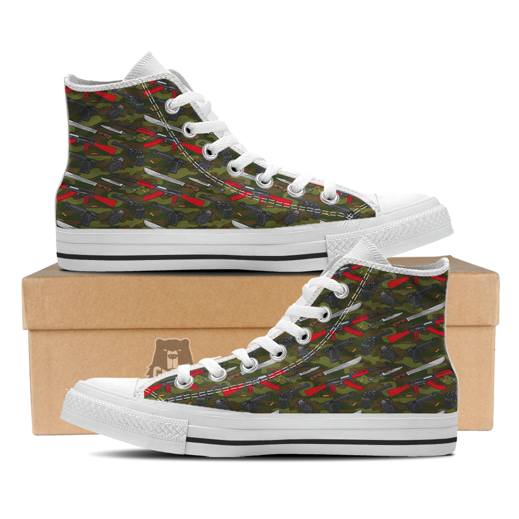 Terrorist Weapon Green Camo Print Pattern White High Top Shoes-grizzshop