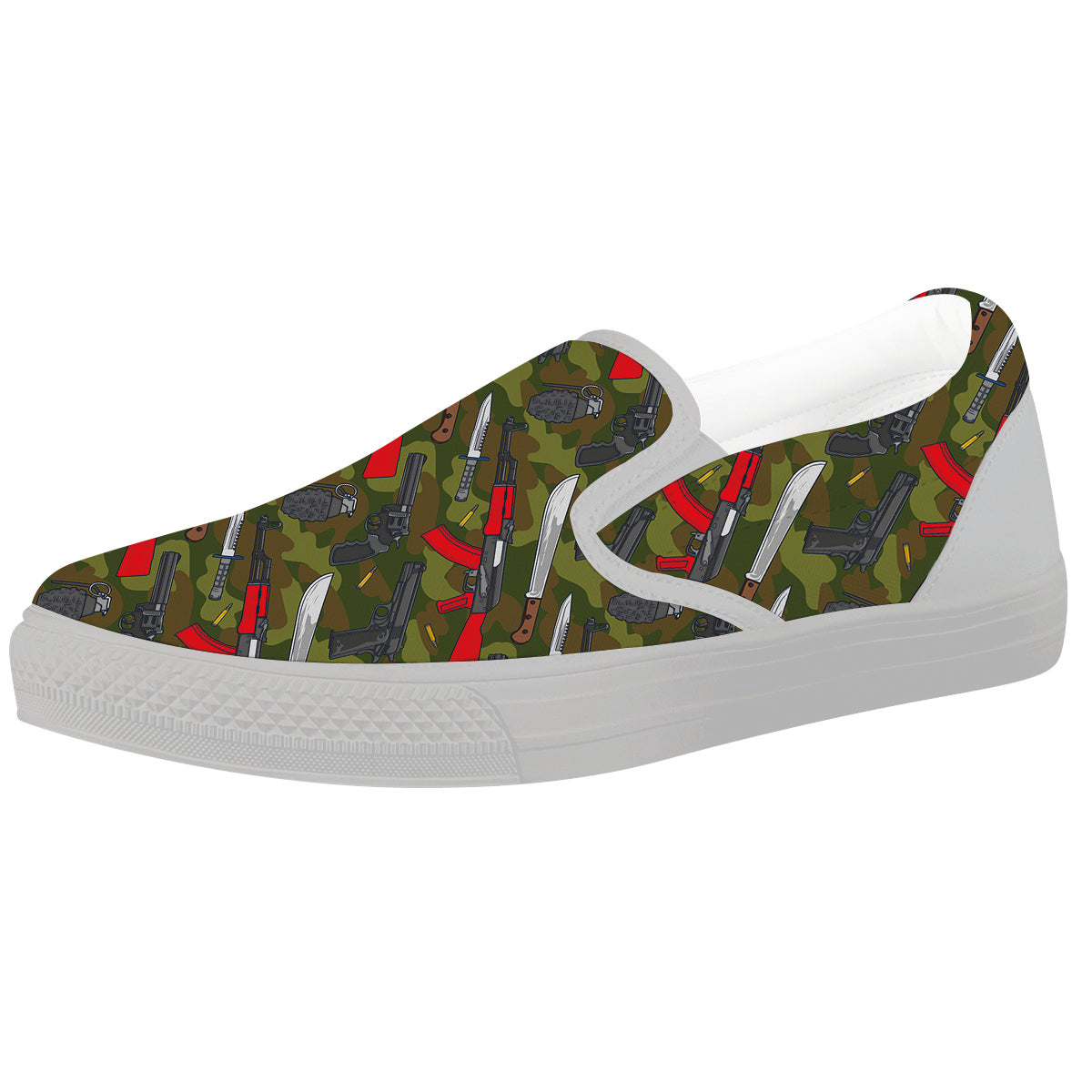 Terrorist Weapon Green Camo Print Pattern White Slip On Shoes-grizzshop