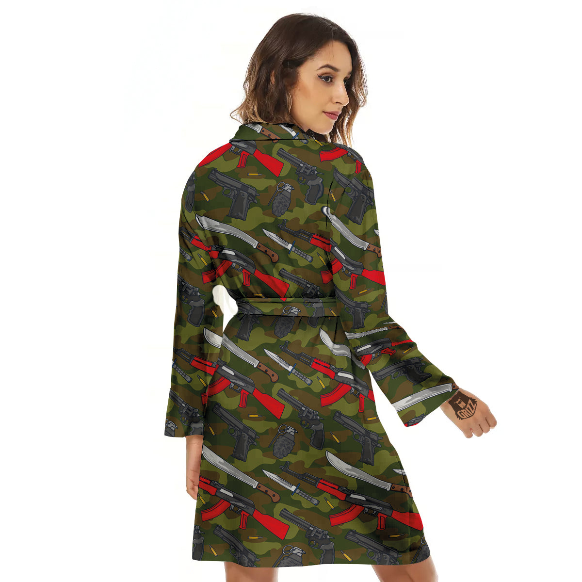 Terrorist Weapon Green Camo Print Pattern Women's Robe-grizzshop