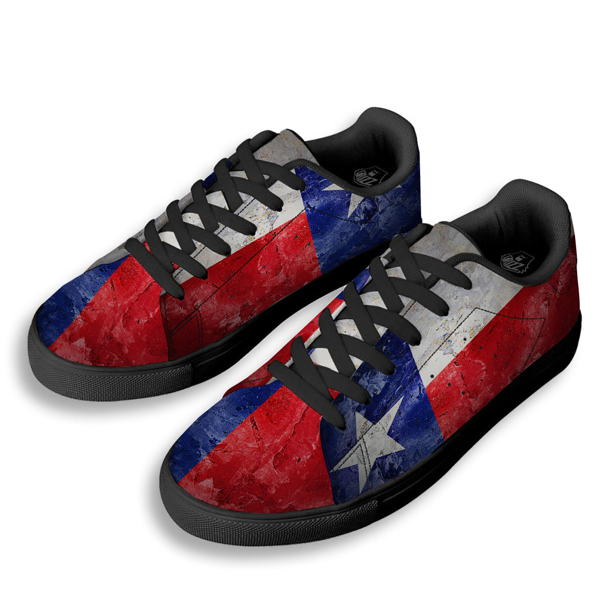 Texas Flag Grunge Print Black Low Top Sneakers-grizzshop