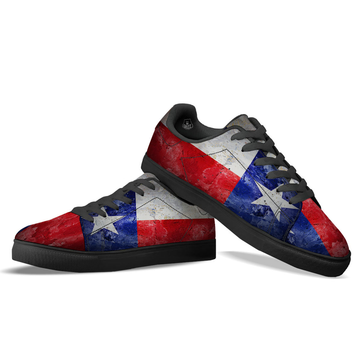 Texas Flag Grunge Print Black Low Top Sneakers-grizzshop