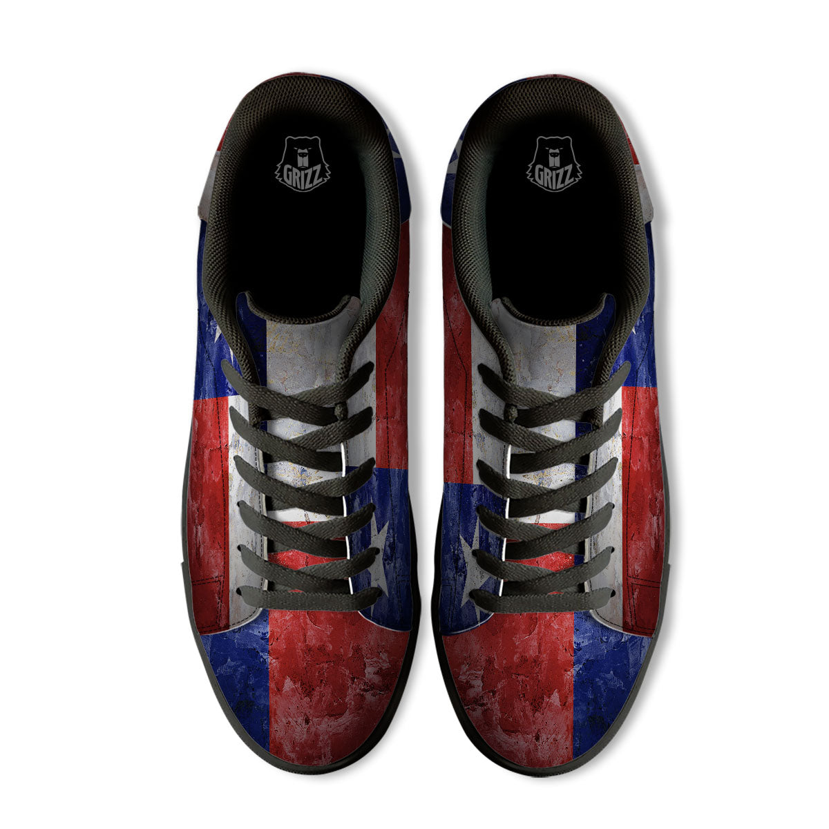 Texas Flag Grunge Print Black Low Top Sneakers-grizzshop