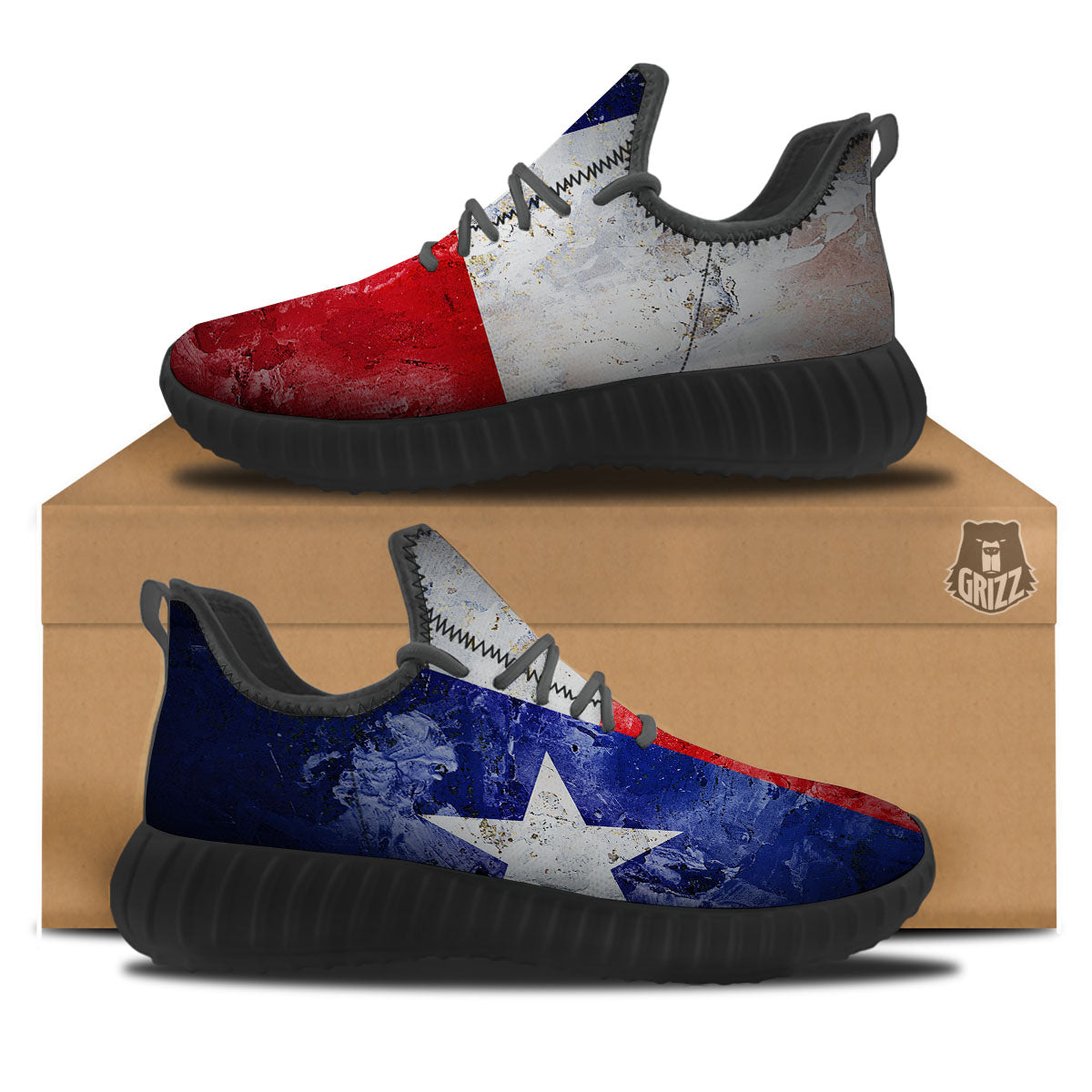 Texas Flag Grunge Print Black Walking Shoes-grizzshop