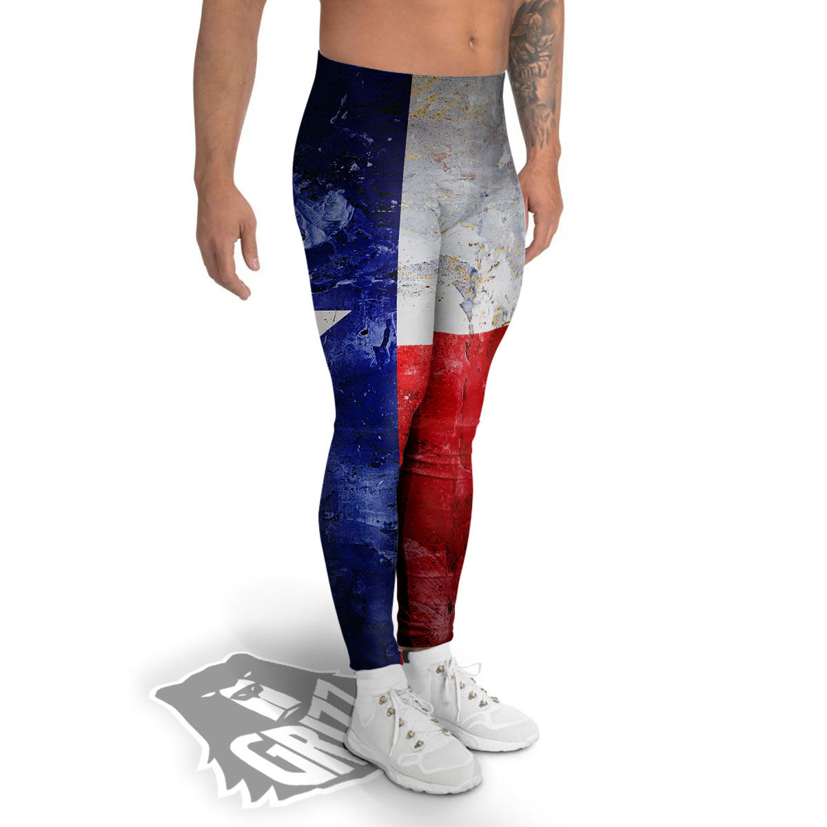 Texas Flag Grunge Print Men's Leggings-grizzshop