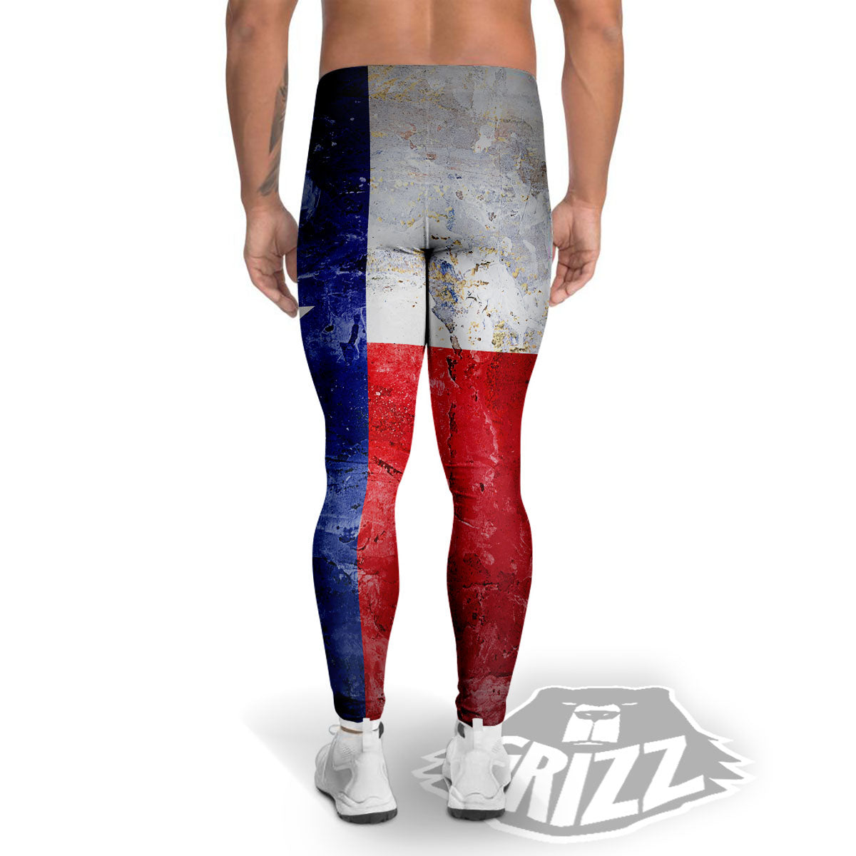 Texas Flag Grunge Print Men's Leggings-grizzshop