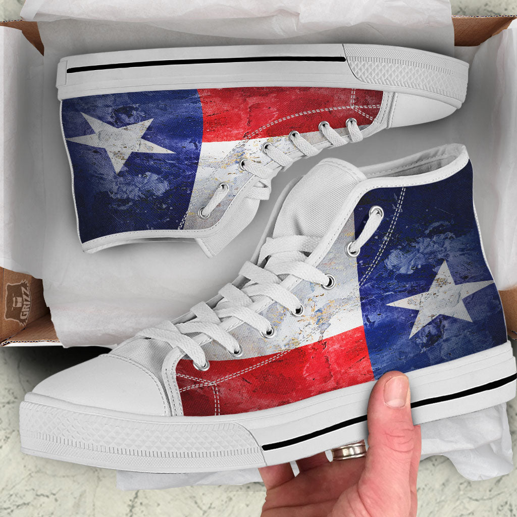 Texas Flag Grunge Print White High Top Shoes-grizzshop