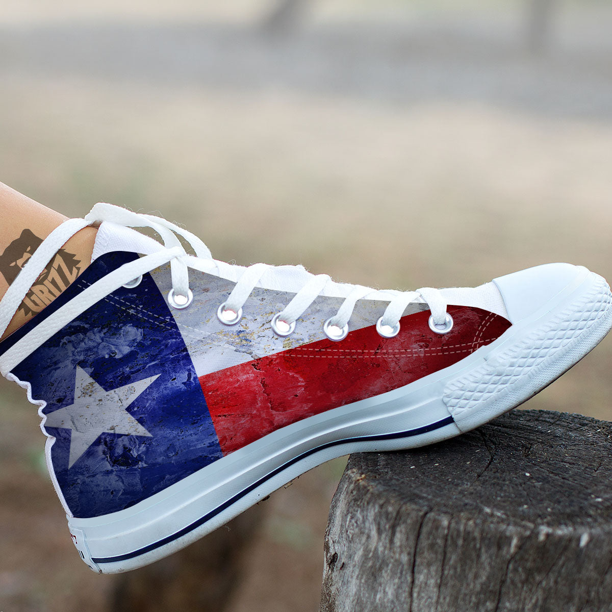 Texas Flag Grunge Print White High Top Shoes-grizzshop