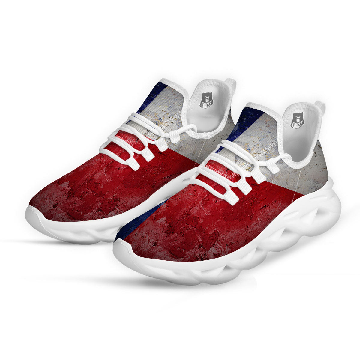 Texas Flag Grunge Print White Running Shoes-grizzshop