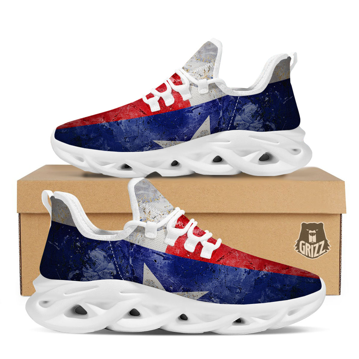 Texas Flag Grunge Print White Running Shoes-grizzshop