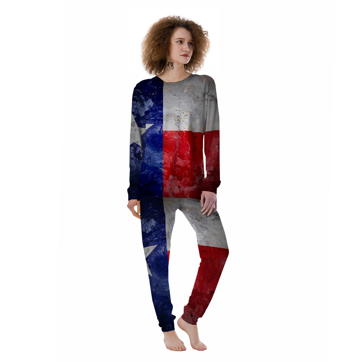 Texas Flag Grunge Print Women's Pajamas-grizzshop
