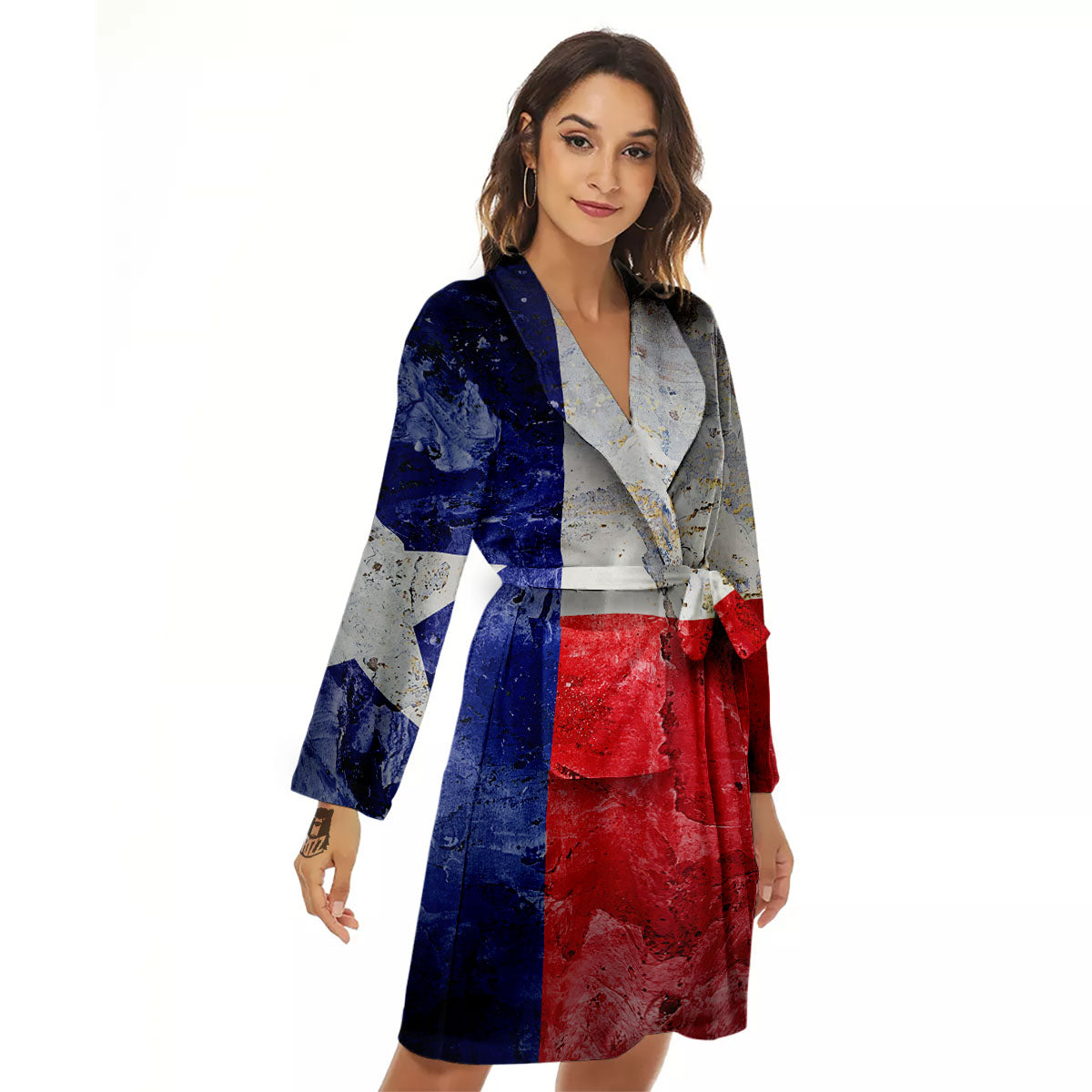 Texas Flag Grunge Print Women's Robe-grizzshop