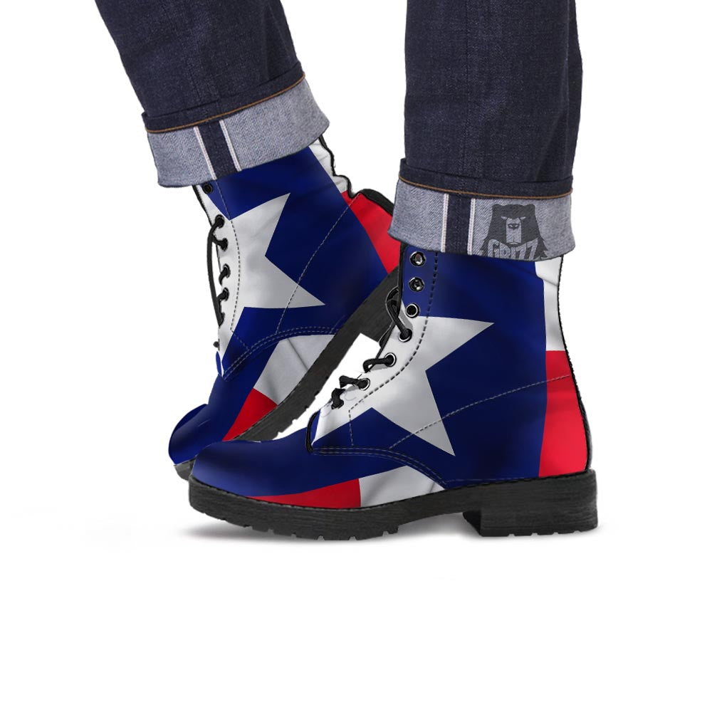 Texas Flag Print Leather Boots-grizzshop