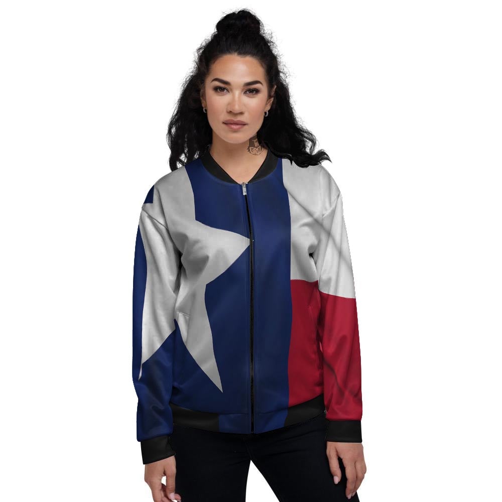 Texas Flag Print Women's Bomber Jacket-grizzshop