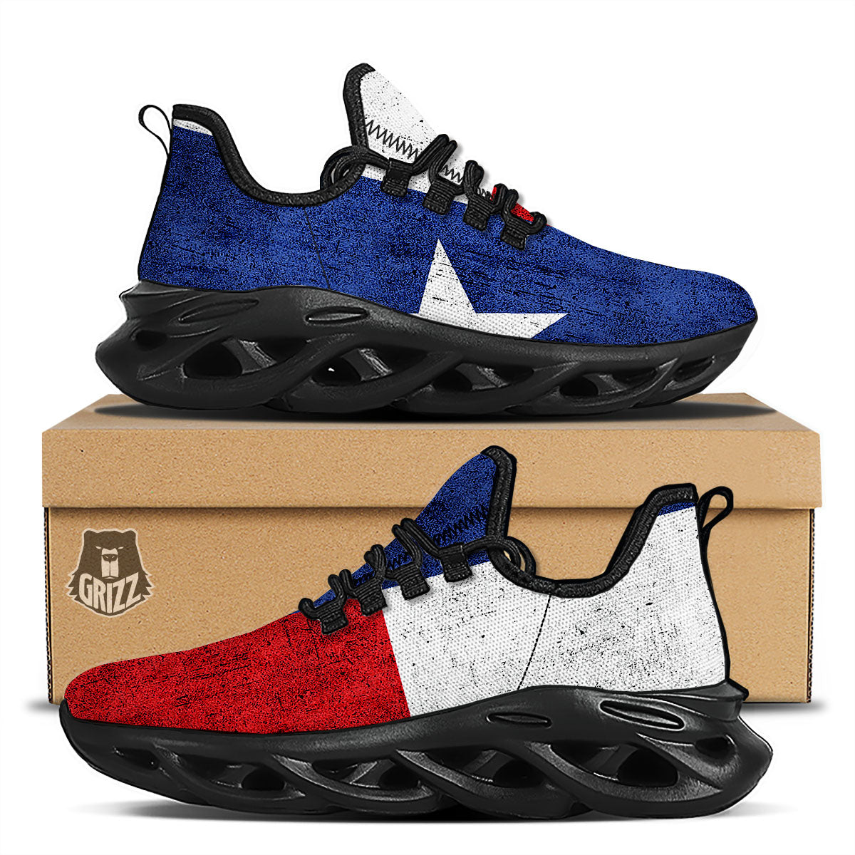 Texas Flag Vintage Print Black Running Shoes-grizzshop