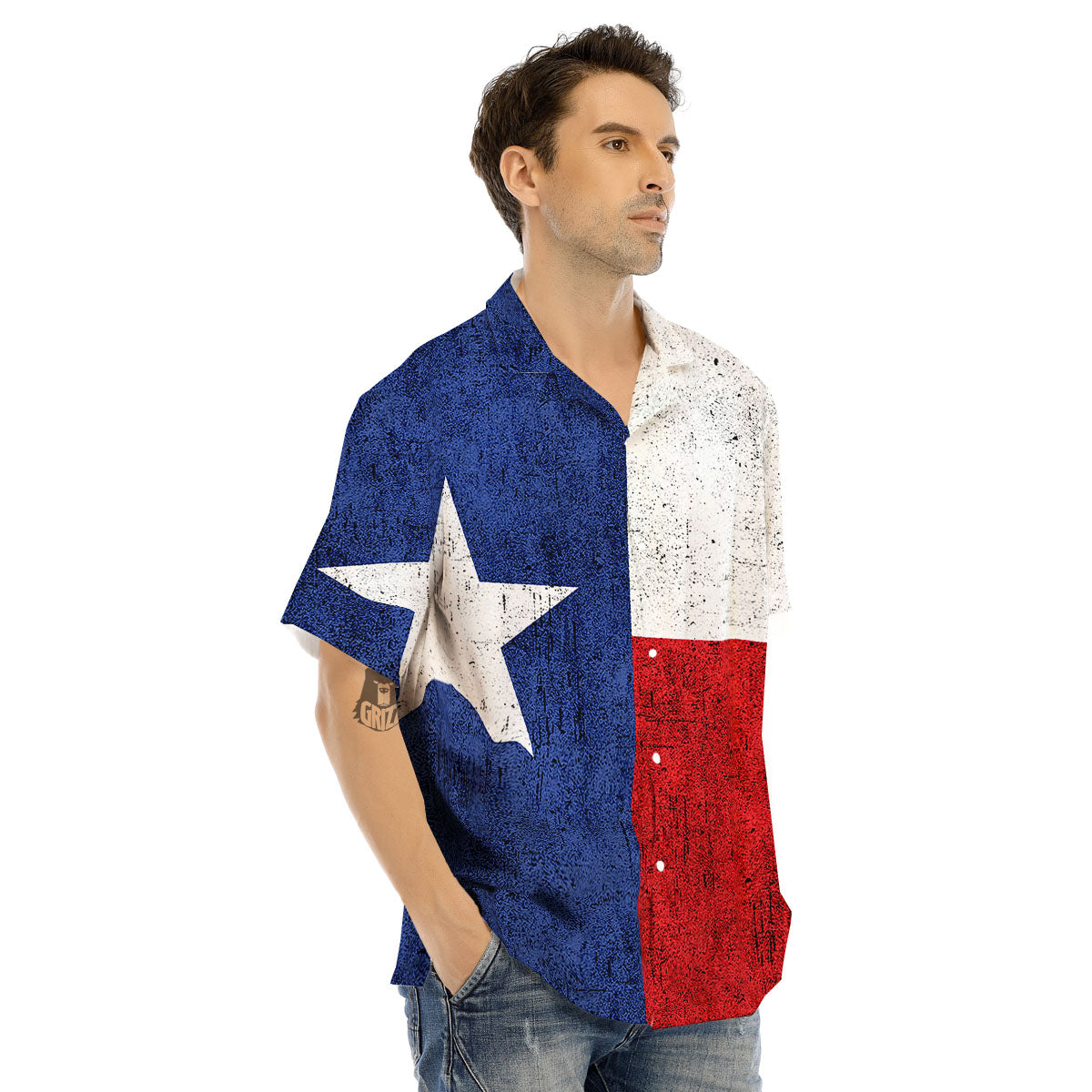 Texas Flag Vintage Print Men's Hawaiian Shirt-grizzshop