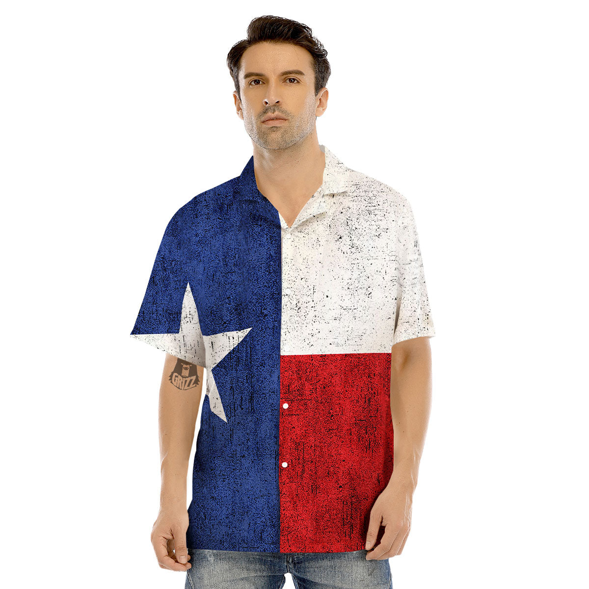 Texas Flag Vintage Print Men's Hawaiian Shirt-grizzshop