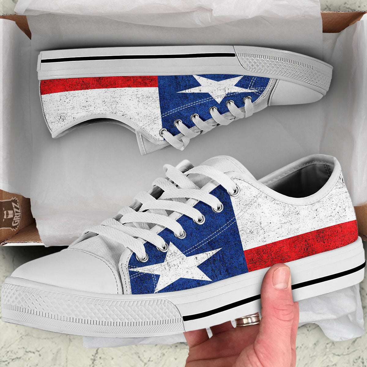 Texas Flag Vintage Print White Low Top Shoes-grizzshop