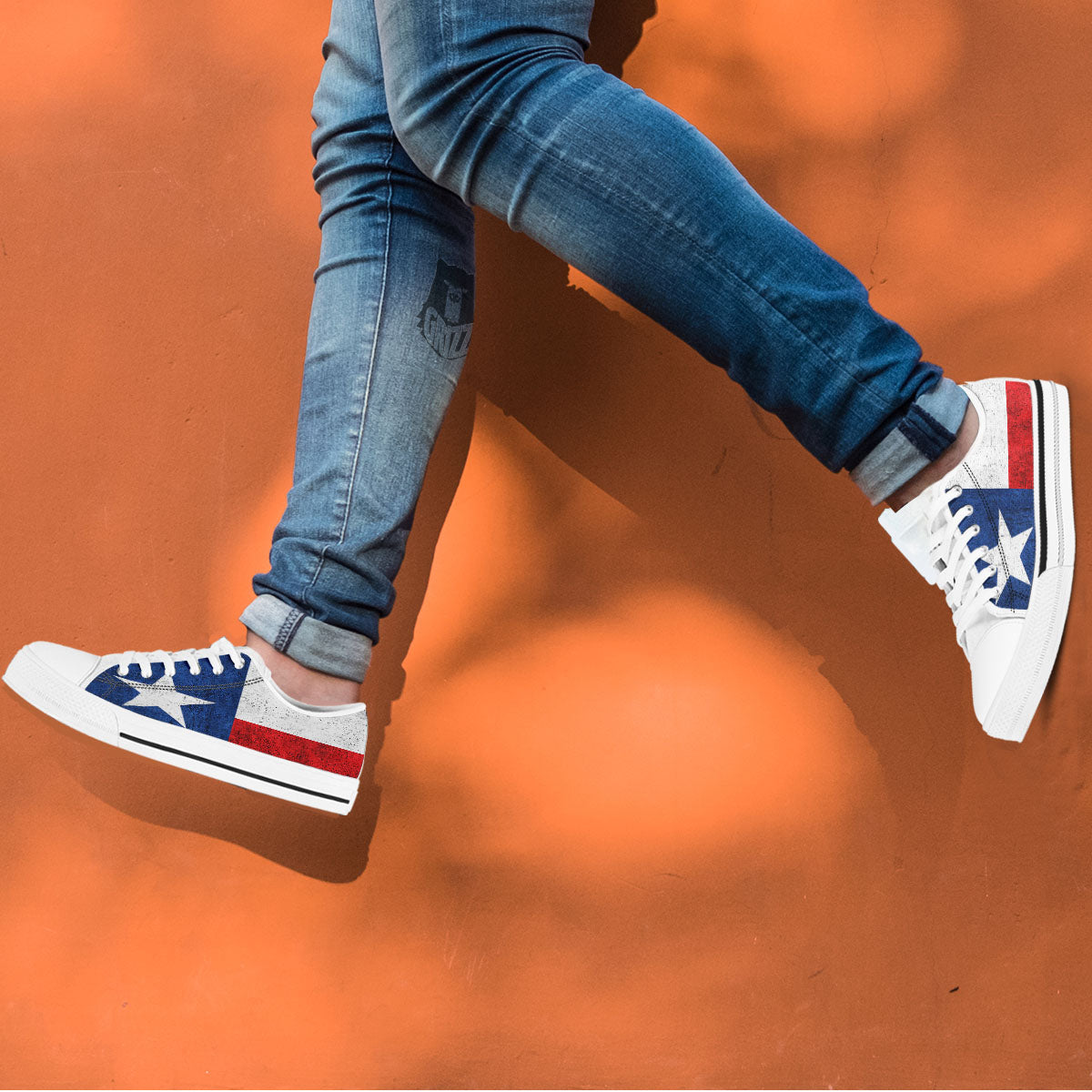 Texas Flag Vintage Print White Low Top Shoes-grizzshop