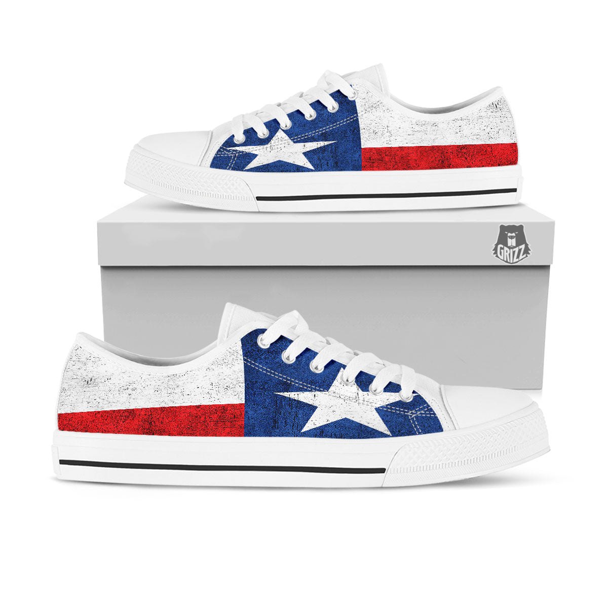 Texas Flag Vintage Print White Low Top Shoes-grizzshop