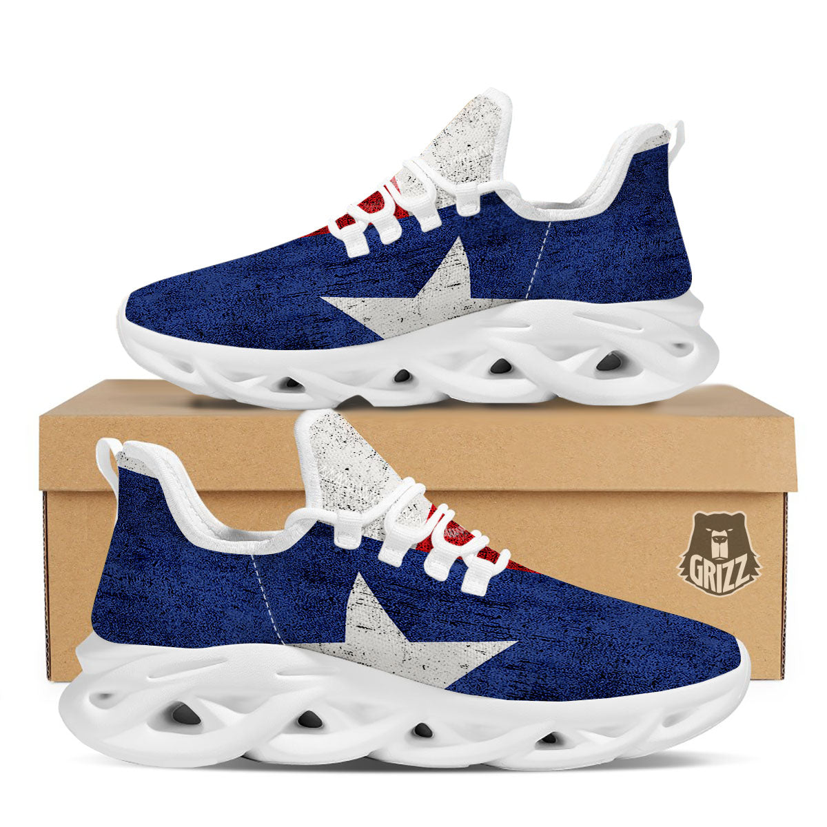 Texas Flag Vintage Print White Running Shoes-grizzshop