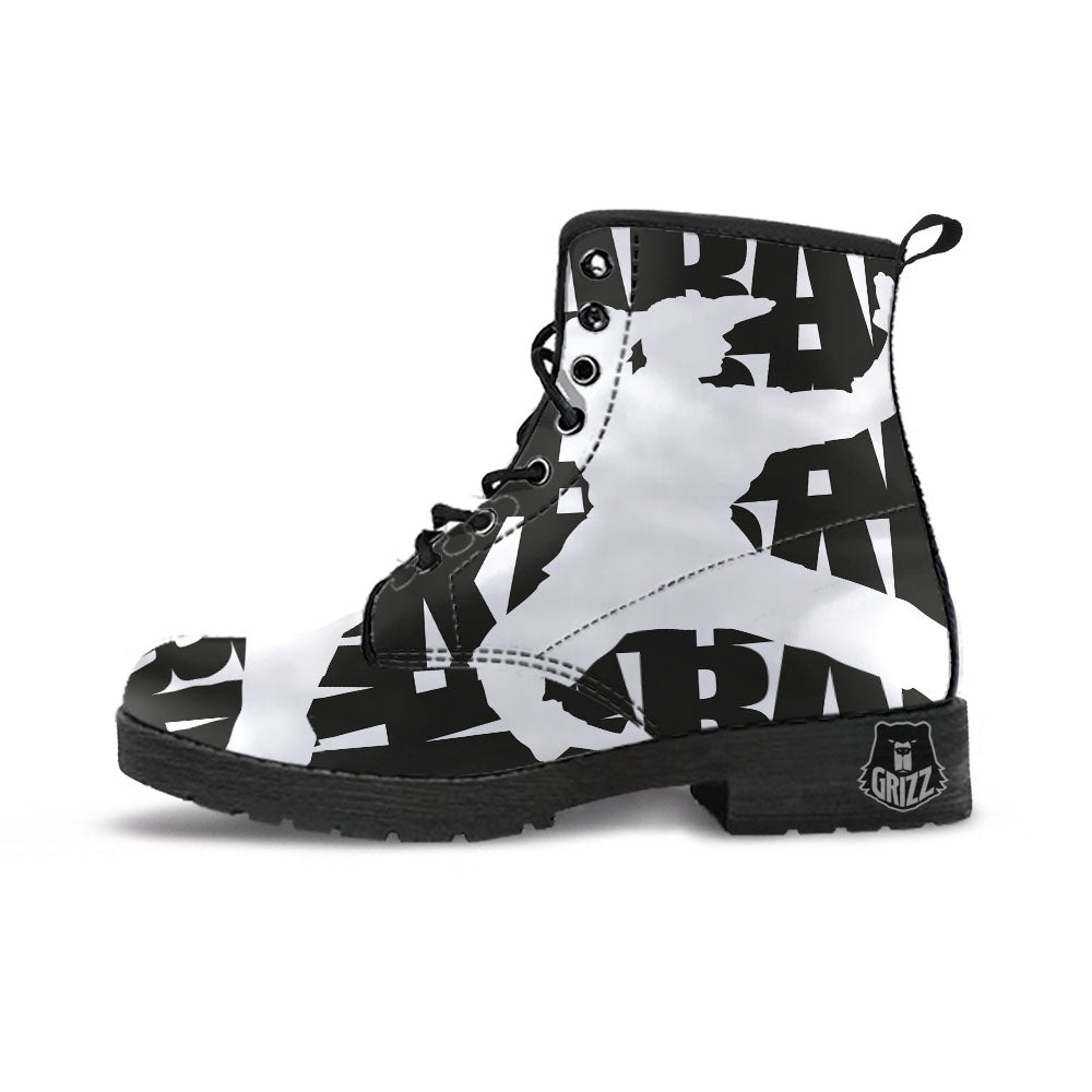 Text Karate Print Leather Boots-grizzshop