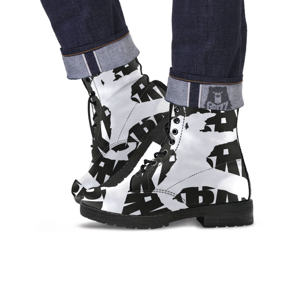 Text Karate Print Leather Boots-grizzshop