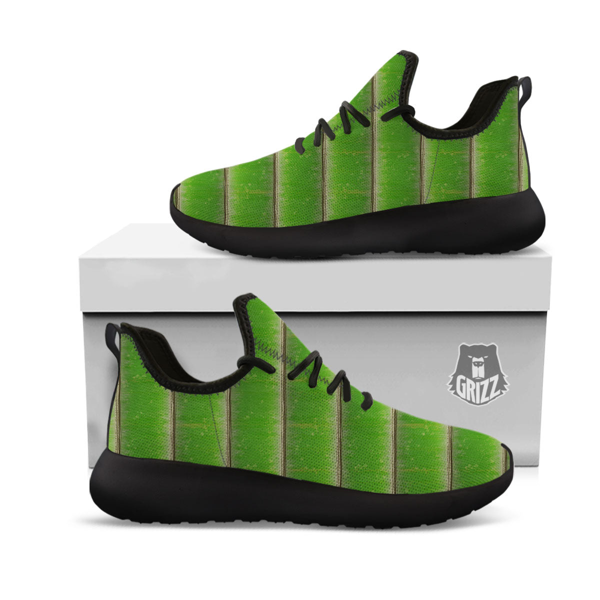 Texture Bamboo Green Print Black Athletic Shoes-grizzshop