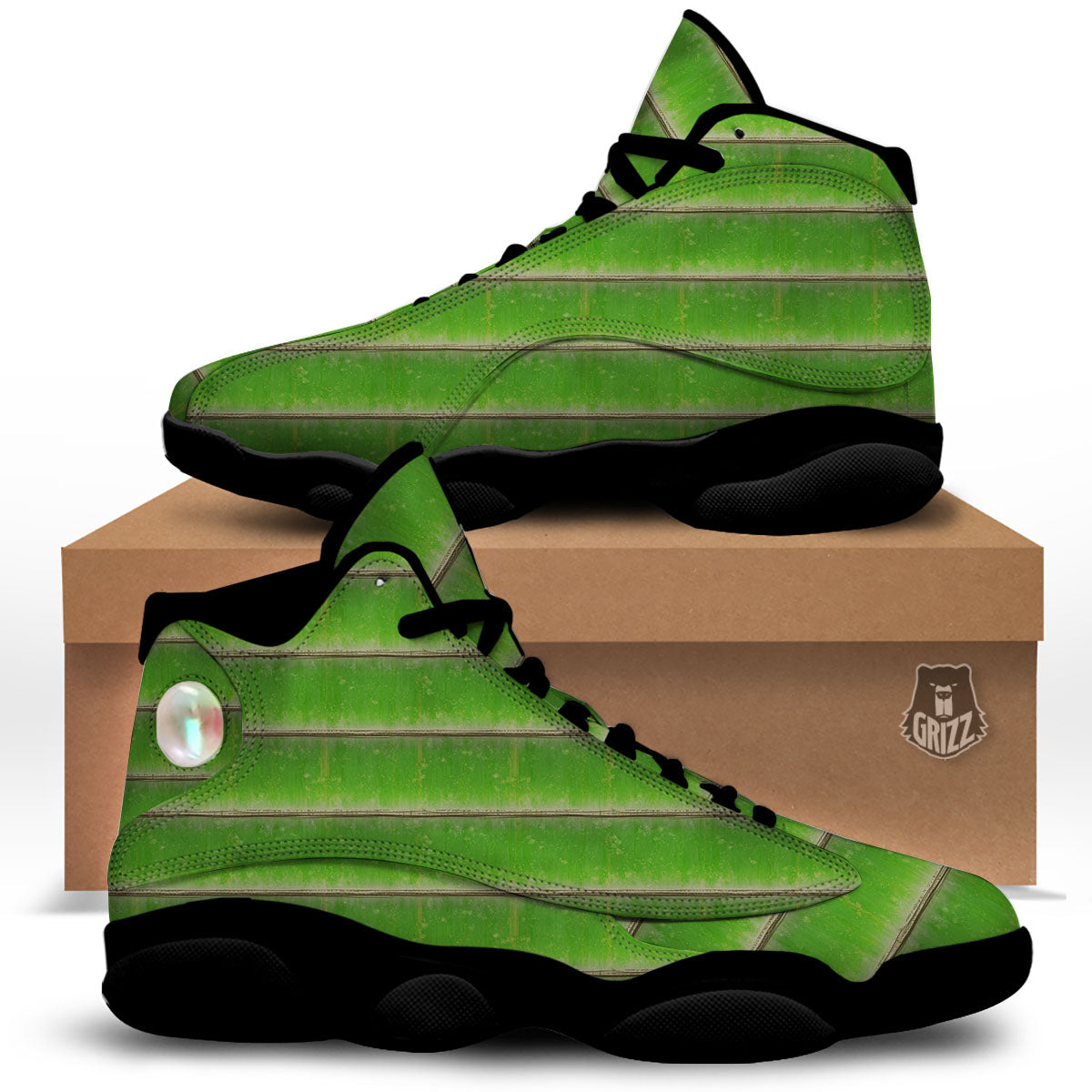 Texture Bamboo Green Print Black Basketball Shoes-grizzshop