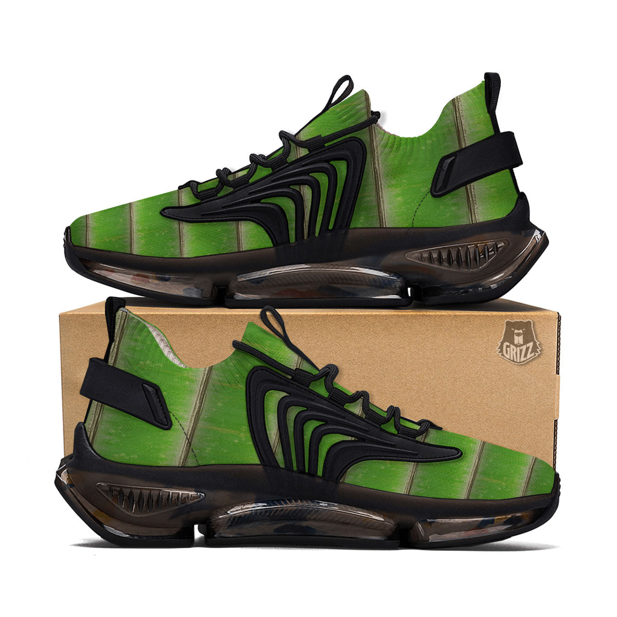 Texture Bamboo Green Print Black Gym Shoes-grizzshop