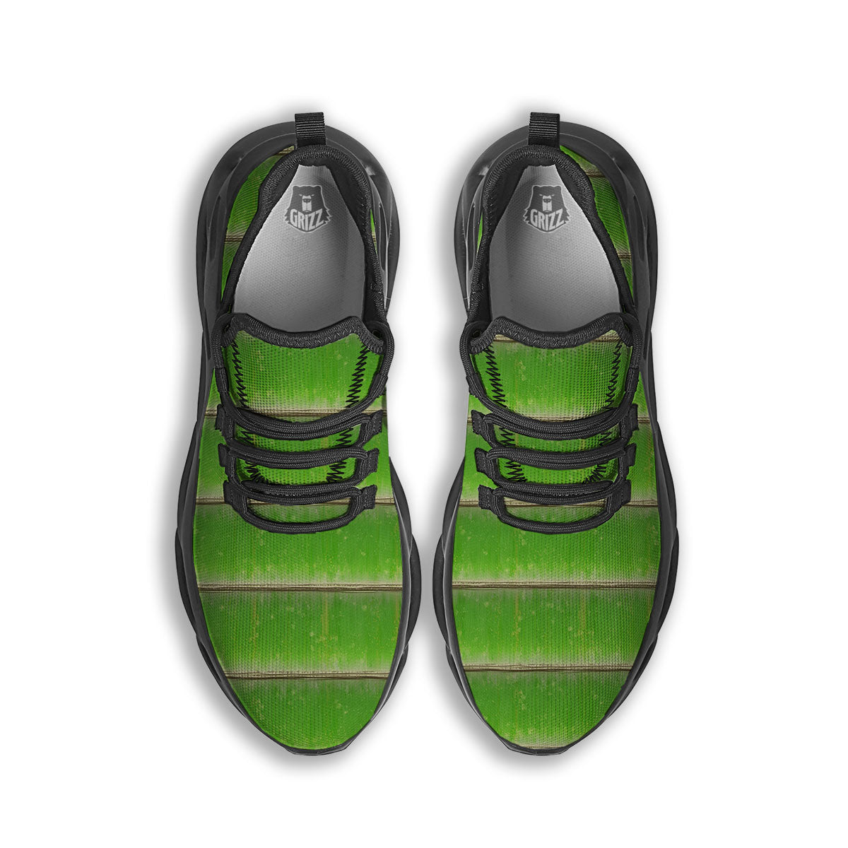 Texture Bamboo Green Print Black Running Shoes-grizzshop